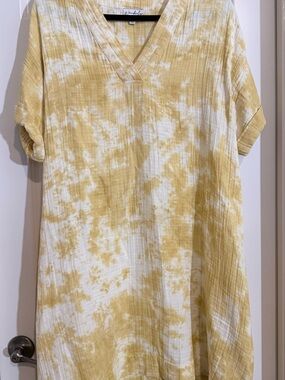 Wonderly Yellow and White Tie-Dye Midi Dress